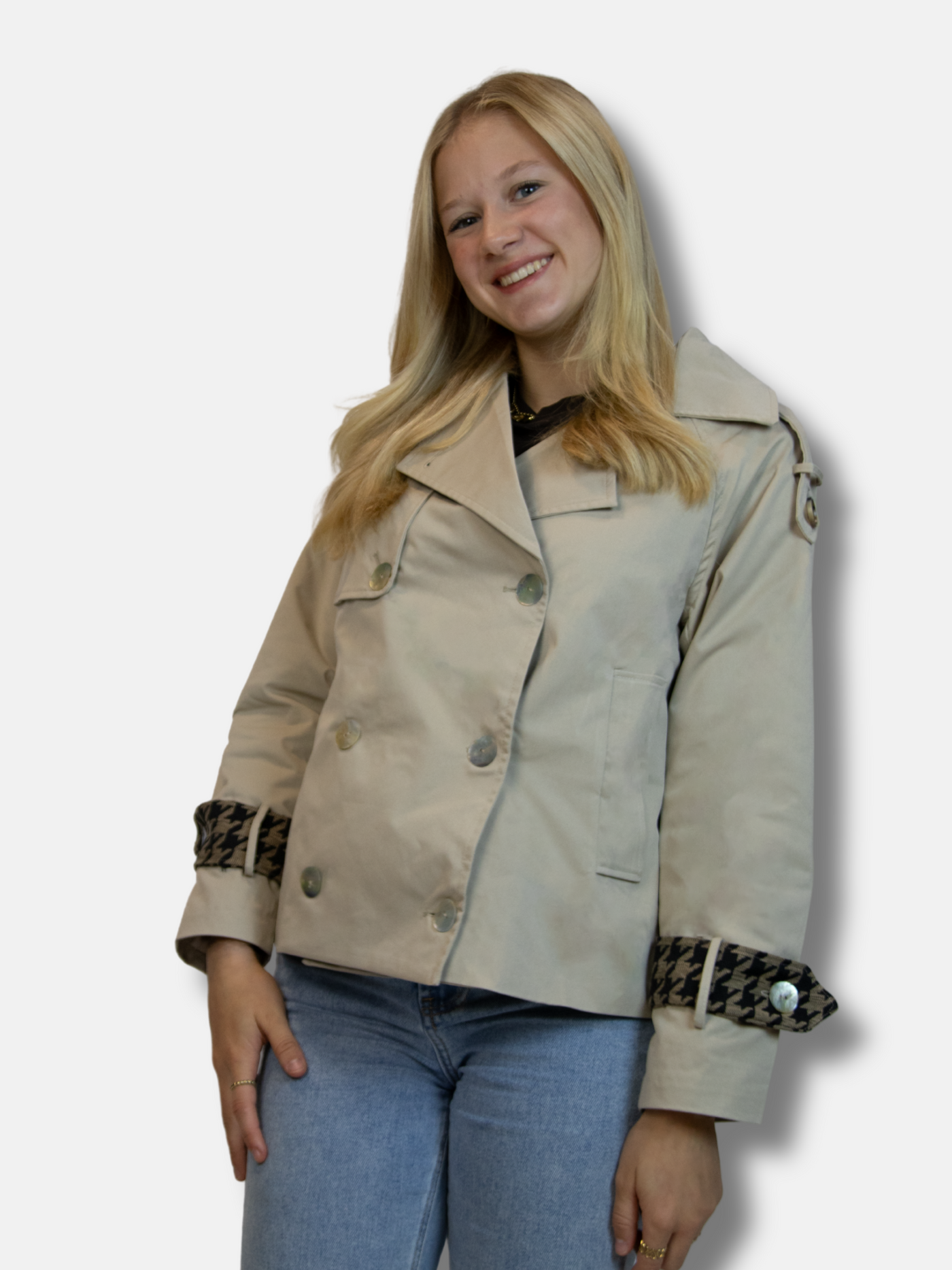'Éclat Pied-de-Poule' trenchcoat beige