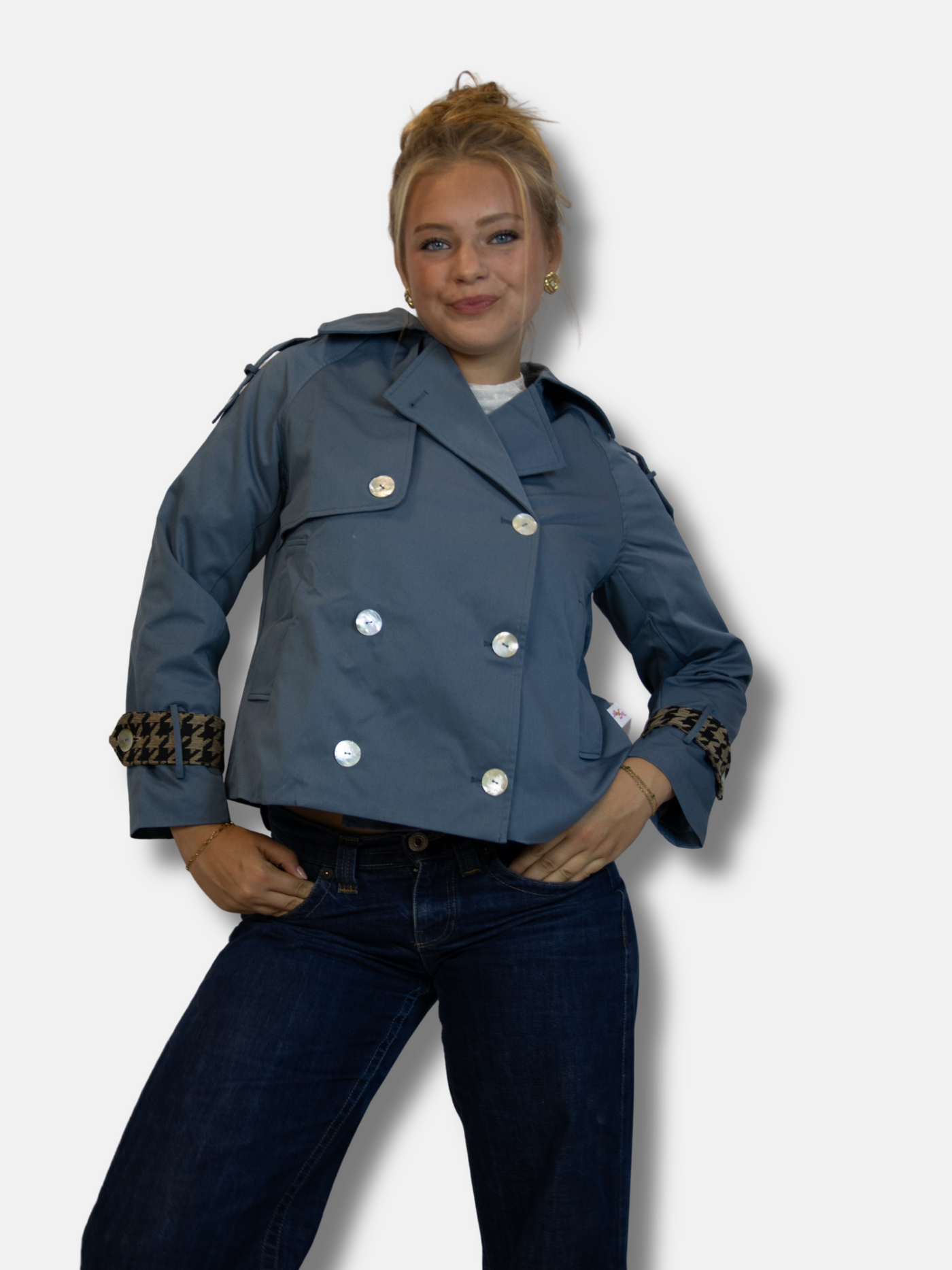 'Éclat Pied-de-Poule' trenchcoat blue