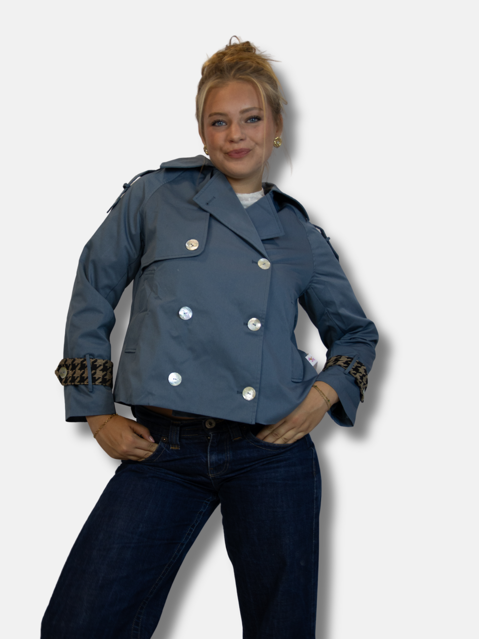 'Éclat Pied-de-Poule' trenchcoat blue