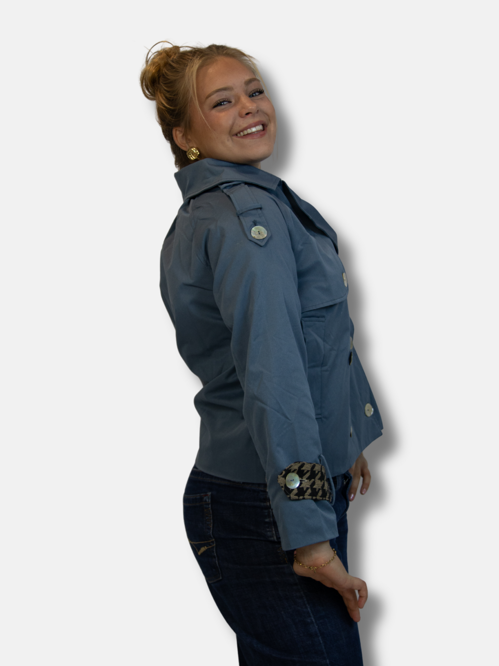 'Éclat Pied-de-Poule' trenchcoat blue